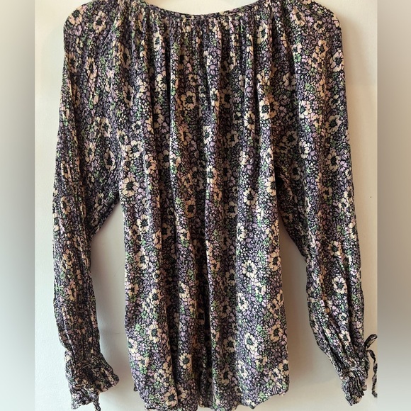 Chaps Floral Cotton Blend Tie Sleeve Long Sleeve Top M - Picture 9 of 11